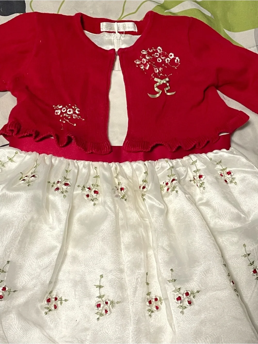 American Princess Red and White Embroidered Floral Holiday Dress